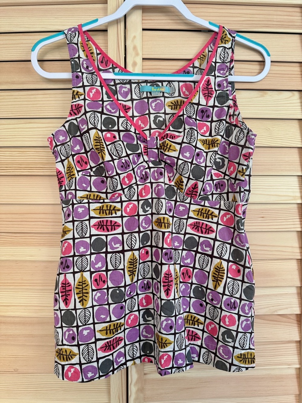 Boden Tank Top Women 8 Multicolor Leaf Dot Print V Neck Empire Waist